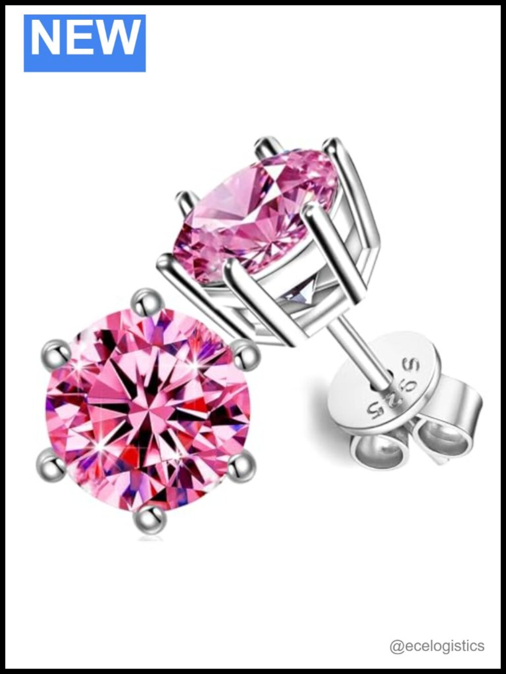 Moissanite Stud Earrings 925 Silver 18K Platinum Plated Push Back